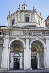 Basilica of San Lorenzo Maggiore (Saint Lawrence) in Milan, Italy. Basilica of San Lorenzo Maggiore originally built in Roman times and subsequently rebuilt several times.