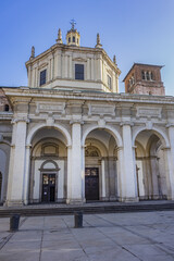Fototapeta na wymiar Basilica of San Lorenzo Maggiore (Saint Lawrence) in Milan, Italy. Basilica of San Lorenzo Maggiore originally built in Roman times and subsequently rebuilt several times.