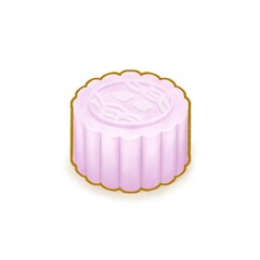 The digital painting of Taiwan moon cake taro paste dessert, Taiwanese traditional food isometric icon raster illustration on white background.