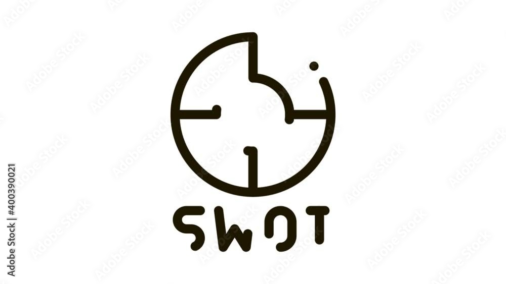 Poster swot circle form icon animation. black swot circle form animated icon on white background