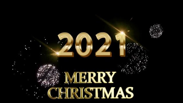  Animation golden text 2021 MERRY CHRISTMAS for card design with black background