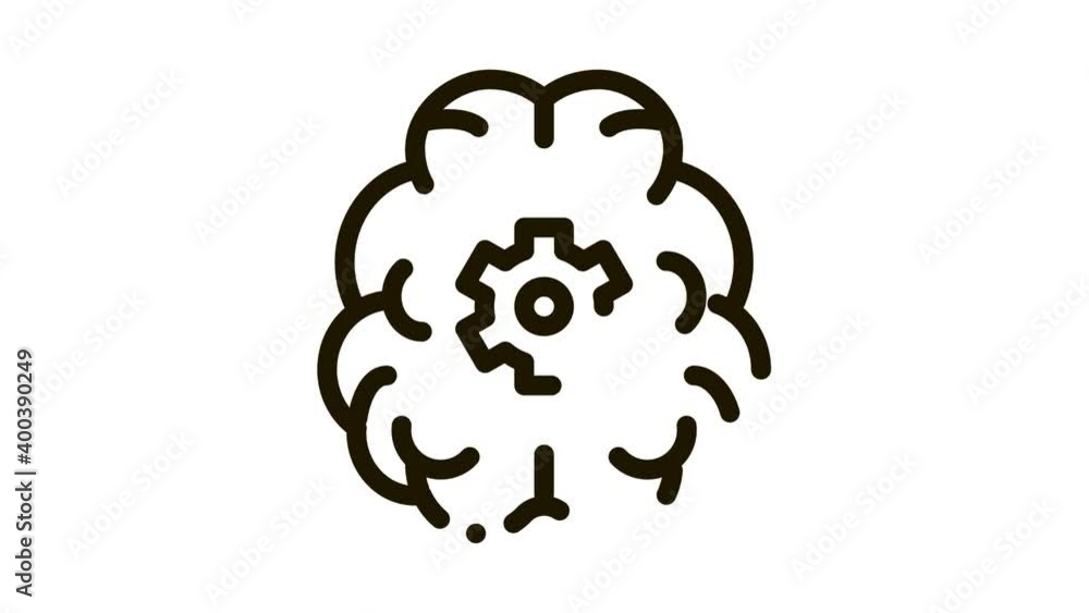 Wall mural Human Brain Gear Icon Animation. black Human Brain Gear animated icon on white background