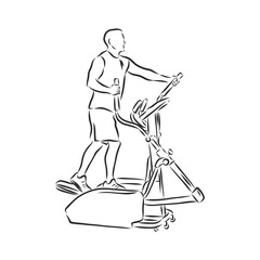 Hand drawn treadmill doodle. Sketch sports equipment and simulators, icon. Decoration element. Isolated on white background. Vector illustration.