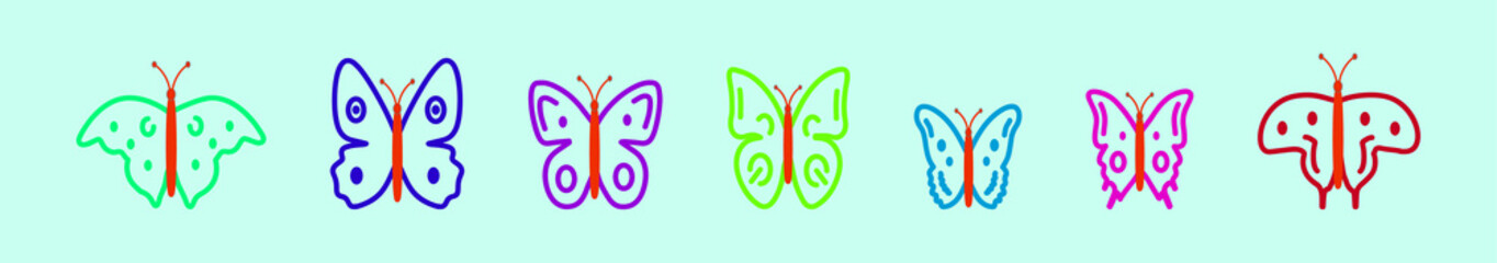 set of butterfly cartoon icon design template with various models. vector illustration isolated on blue background