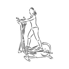 Hand drawn treadmill doodle. Sketch sports equipment and simulators, icon. Decoration element. Isolated on white background. Vector illustration.
