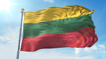 4k 3D Illustration of the waving flag on a pole of country Lithuania