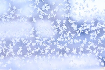 frozen snowflakes on glass on a blue background