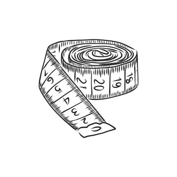 Hand Drawn, Sketch Illustration Of Measuring Tape. Centimeter Tape Vector Sketch Illustration