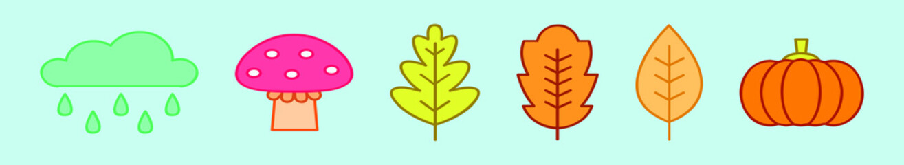 set of autumn element cartoon icon design template with various models. vector illustration isolated on blue background