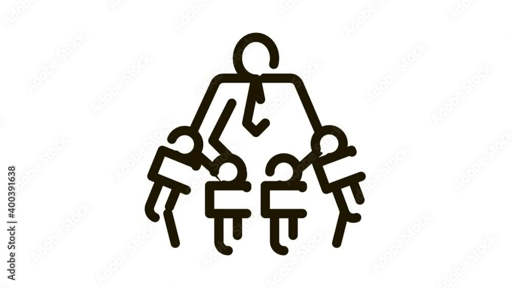 Poster man interview icon animation. black man interview animated icon on white background