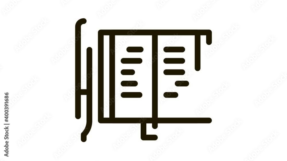 Poster notebook pen icon animation. black notebook pen animated icon on white background