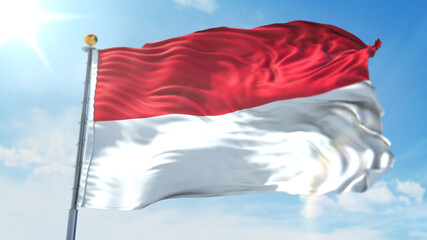 4k 3D Illustration of the waving flag on a pole of country Monaco