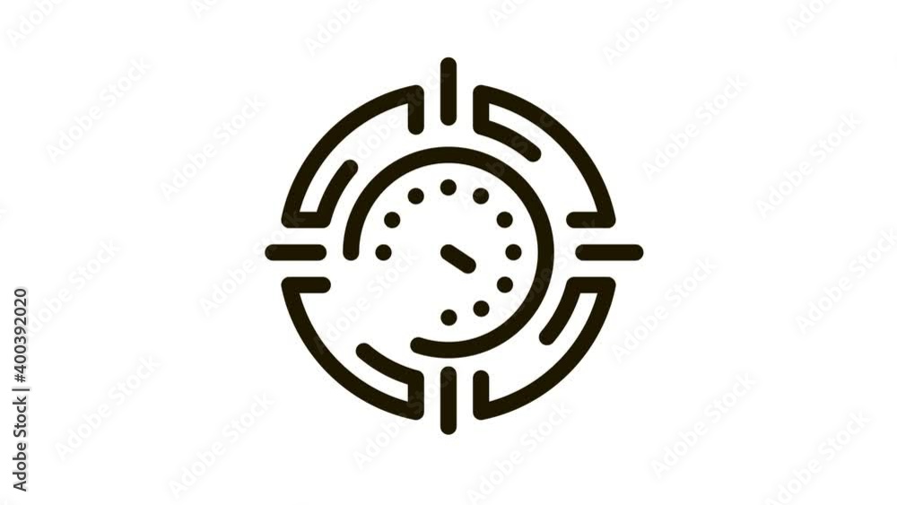 Poster target clock time icon animation. black target clock time animated icon on white background