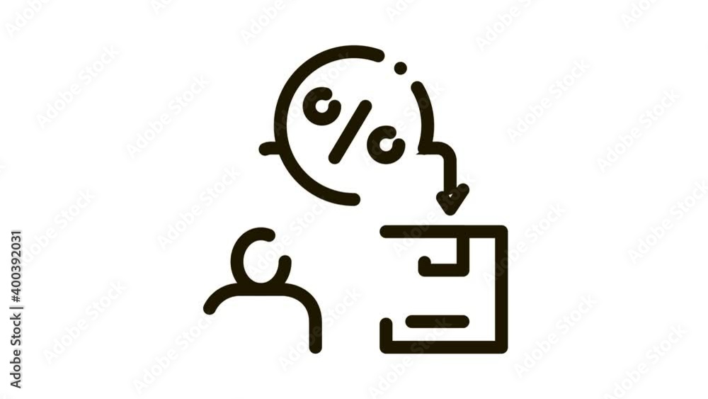 Poster man save percent icon animation. black man save percent animated icon on white background