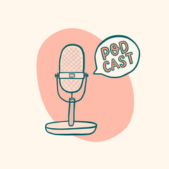 Podcast cover design. Microphone icon. Vector illustration