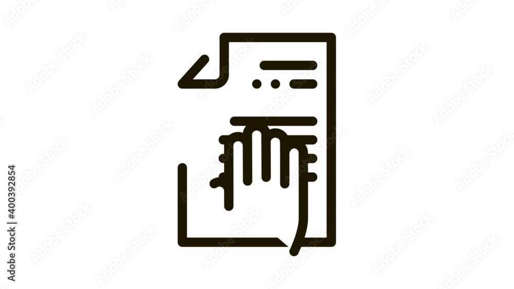 Poster hand on document icon animation. black hand on document animated icon on white background