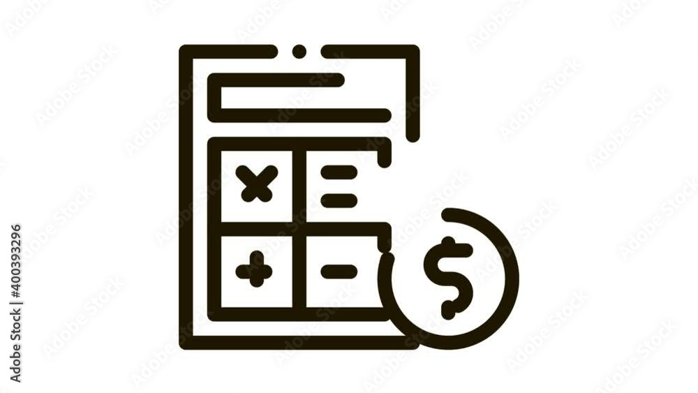 Poster calculator coin icon animation. black calculator coin animated icon on white background