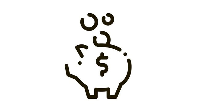 Pig Money Box Icon Animation. black Pig Money Box animated icon on white background