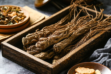 Chinese medicine Angelica sinensis in wooden box