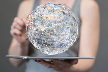 Digital technology background. Network connection dots and lines.