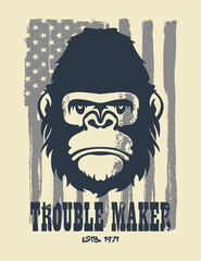 Trouble maker. Hand drawn Illustration. With typo for t shirt. Vector illustration