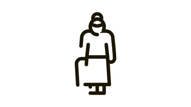 Old Woman Stick Icon Animation. black Old Woman Stick animated icon on white background