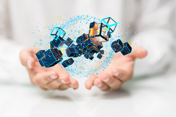 Artificial Intelligence Cloud technology. Integrated digital web concept background