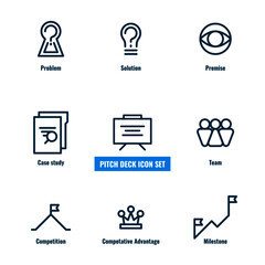 Line icon set for the pitch deck presentation. Business presentation icon set. 
