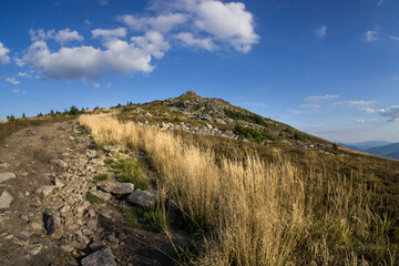 Mountain landscape with dry grass.