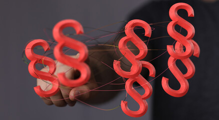 Law paragraph digital hologram background 3D rendering