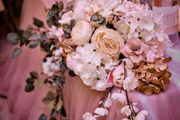 Decorative flowers. Artificial flowers in the interior.