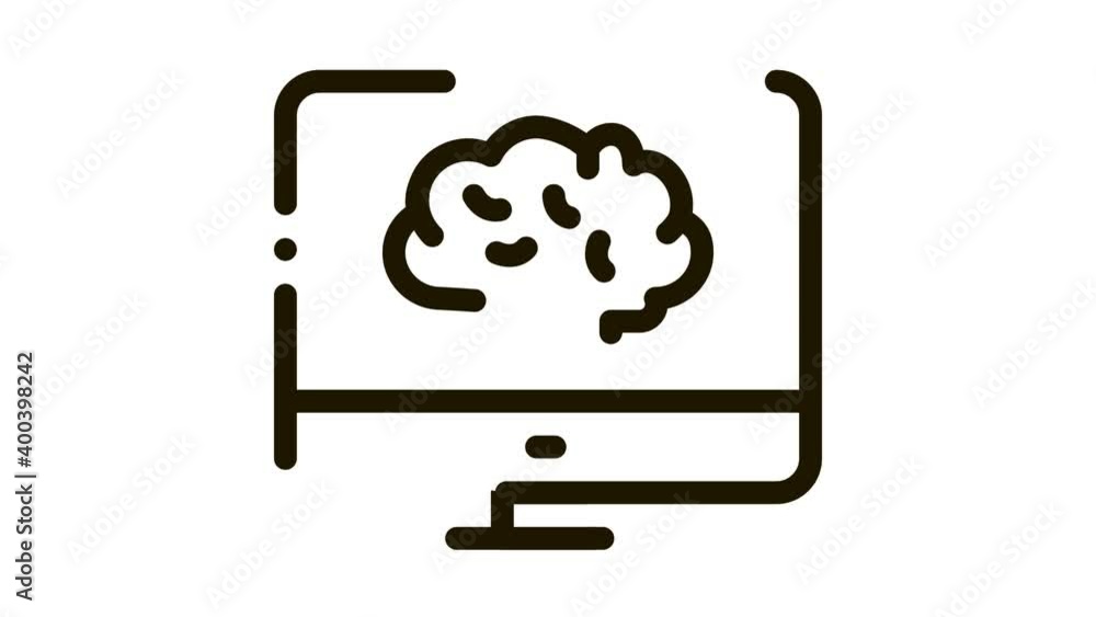Poster brain on display icon animation. black brain on display animated icon on white background