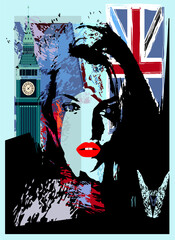 Sexy girl with British flag and England background. Vector illustration design.
