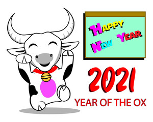 Happy new year 2021 Year of the OX drawing in cartoon vector