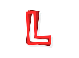 L letter vector, modern outline layers design font with red color. Eps10 illustration