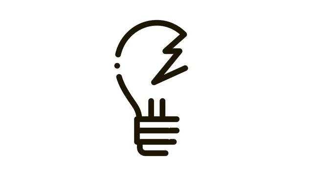 Wrecked Lightbulb Icon Animation. black Wrecked Lightbulb animated icon on white background