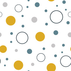 Bubble and dot seamless repeat pattern on a white background, vector illustration.