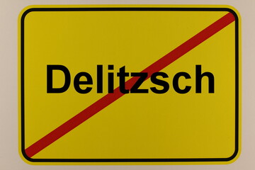 Illustration eines Stadtausgangsschildes der Stadt Delitzsch