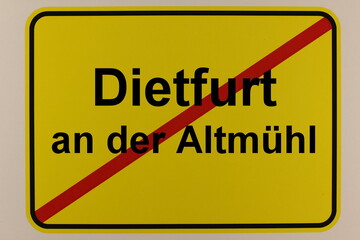 Illustration eines Stadtausgangsschildes der Stadt Dietfurt an der Altmühl