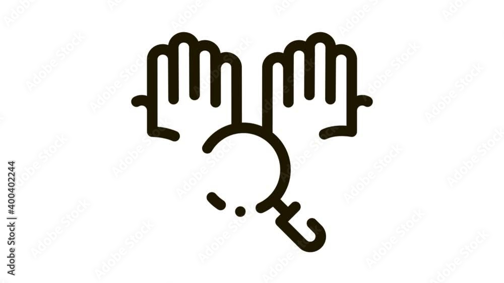 Poster hands and magnifier icon animation. black hands and magnifier animated icon on white background