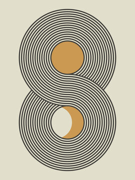 Art print trendy minimalist abstract contemporary poster for wall decoration, placard, brochure cover. Decoration cover. Boho art. Interior decoration. Wall art. Sun and moon.