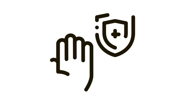Hand Shield With Cross Icon Animation. black Hand Shield With Cross animated icon on white background