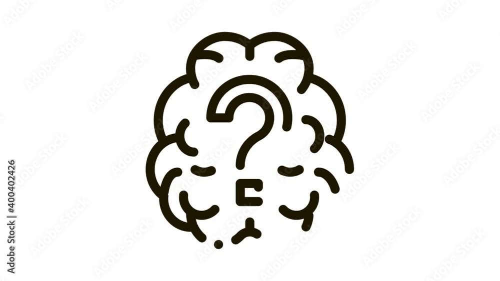 Poster brain and question mark icon animation. black brain and question mark animated icon on white backgro