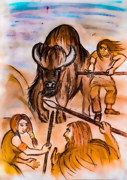 Neanderthal, ice age, hunting, paleo, stone age, 