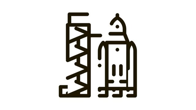 Tower With Space Ship Icon Animation. black Tower With Space Ship animated icon on white background