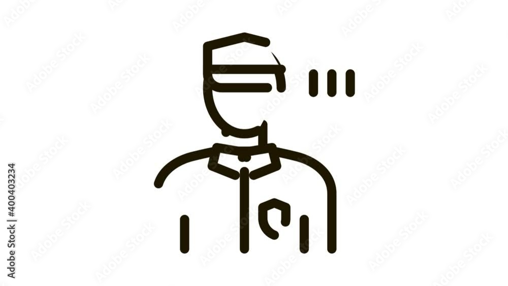 Poster policeman control security icon animation. black policeman control security animated icon on white b