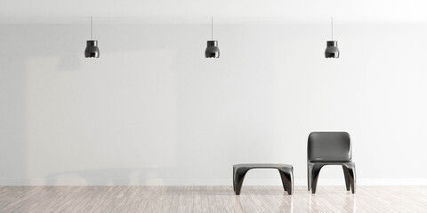modern design living room minimalistic interior table and chair iwth 3 lamps 3d render illustration