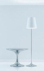 modern design table and stand lamp on white room loft living room background 3d render illustration