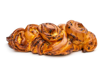 Sweet fresh bun isolated on white background.