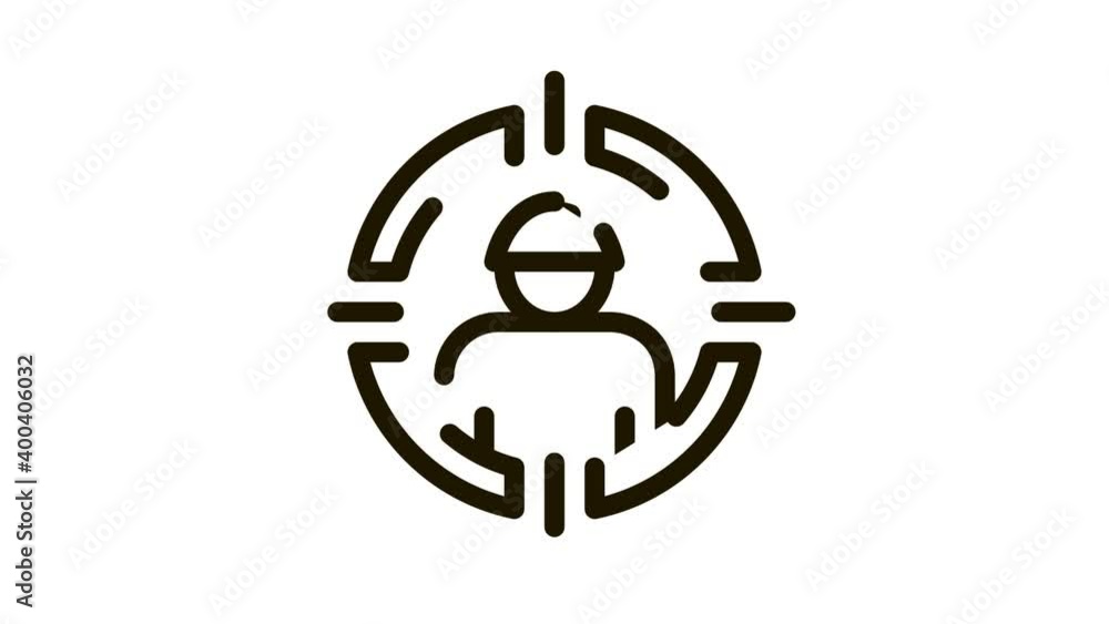 Poster targeting person icon animation. black targeting person animated icon on white background